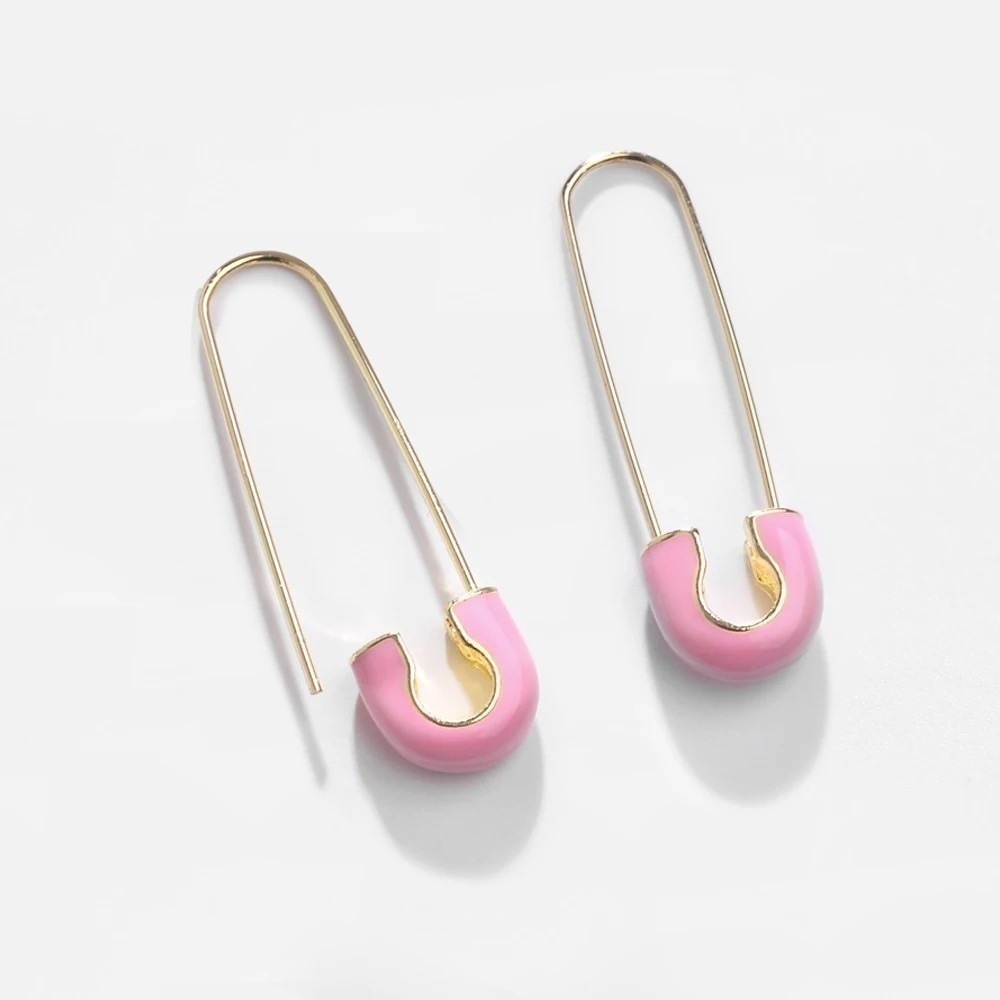 Tapas Enamel Safety Pin Fashion Earrings 14K